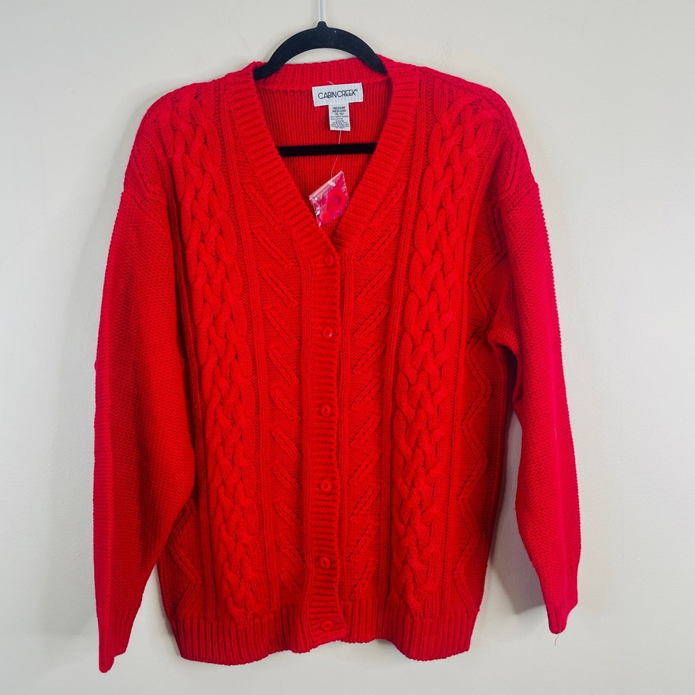 Vintage Cabin Creek Cable Knit Preppy Cardigan NWT Medium Old Money Chunky Baggy